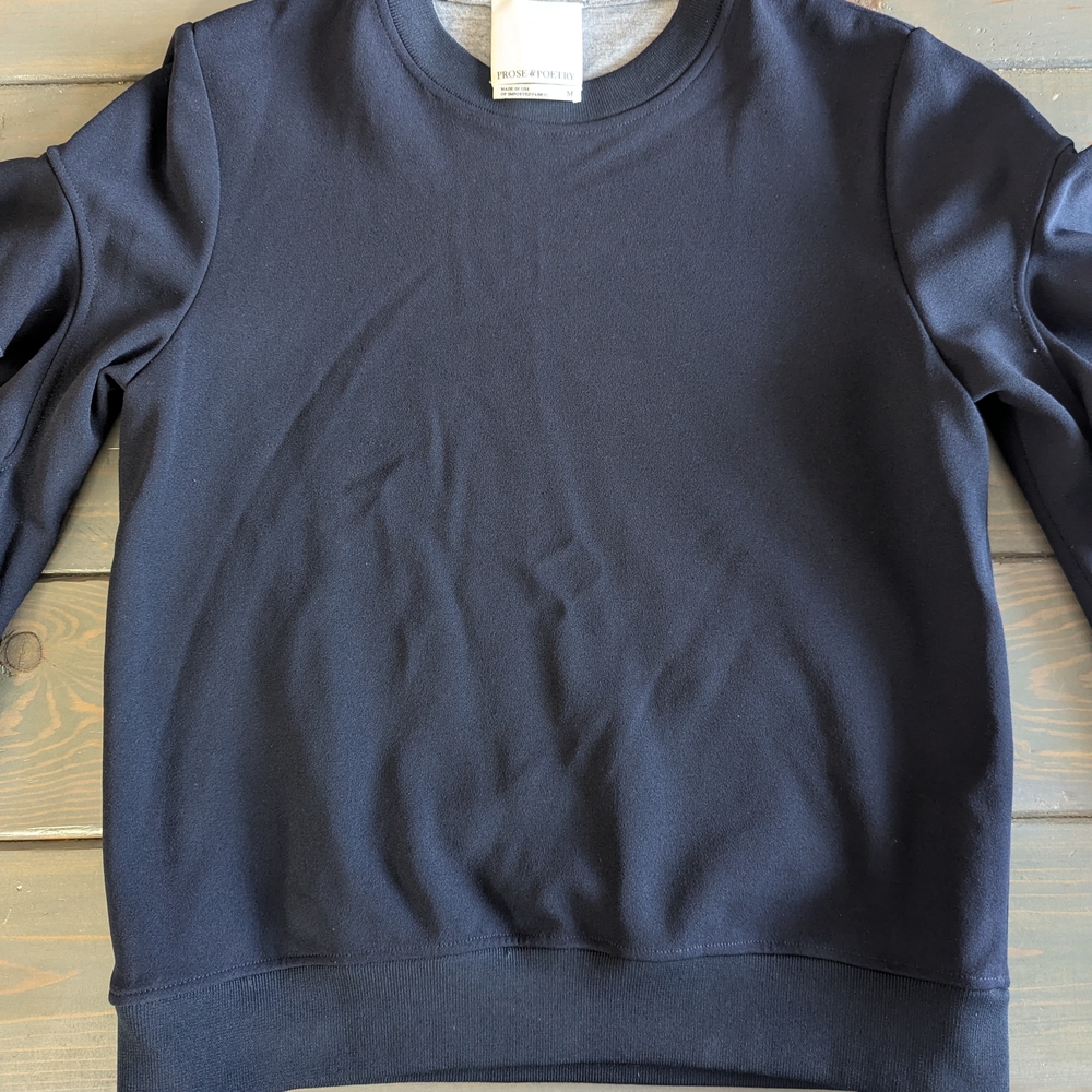 Prose & Poetry Navy Ruffle Sleeve Sweatshirt Medium Made USA